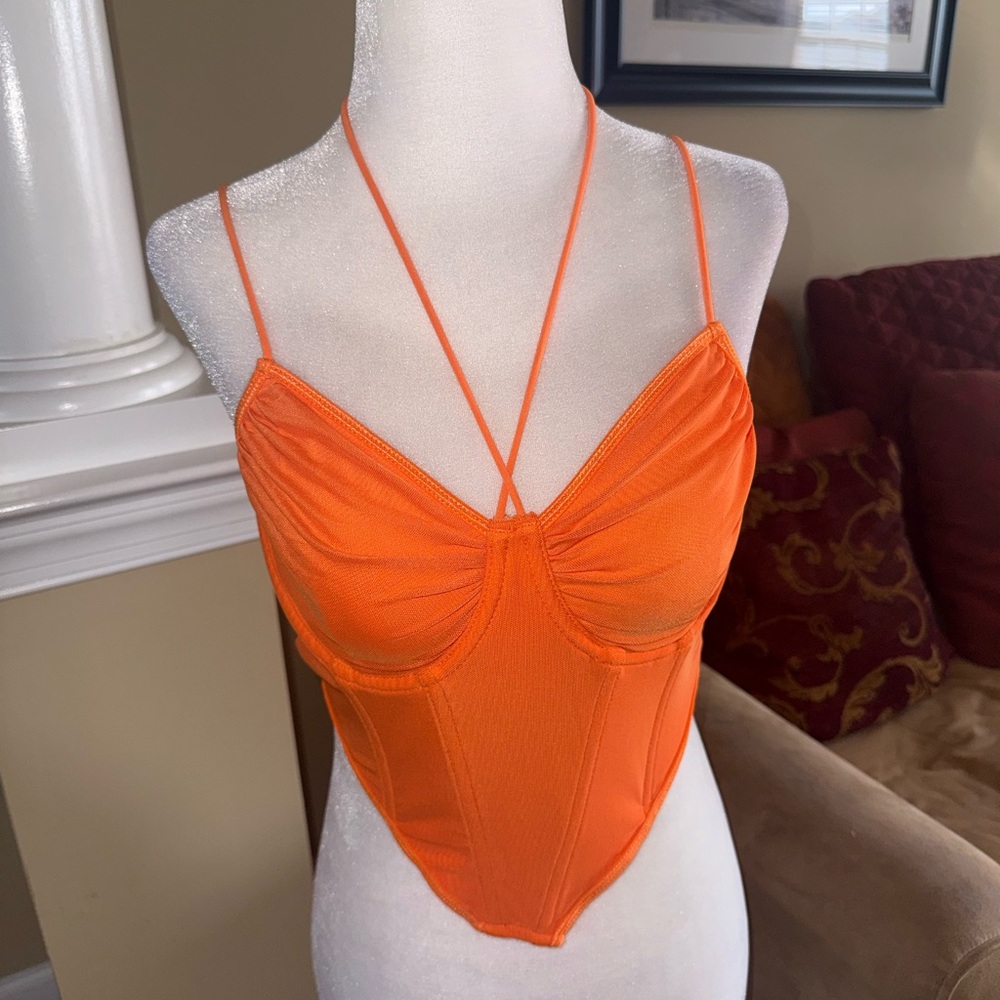 Shein Orange Strappy Corset Top